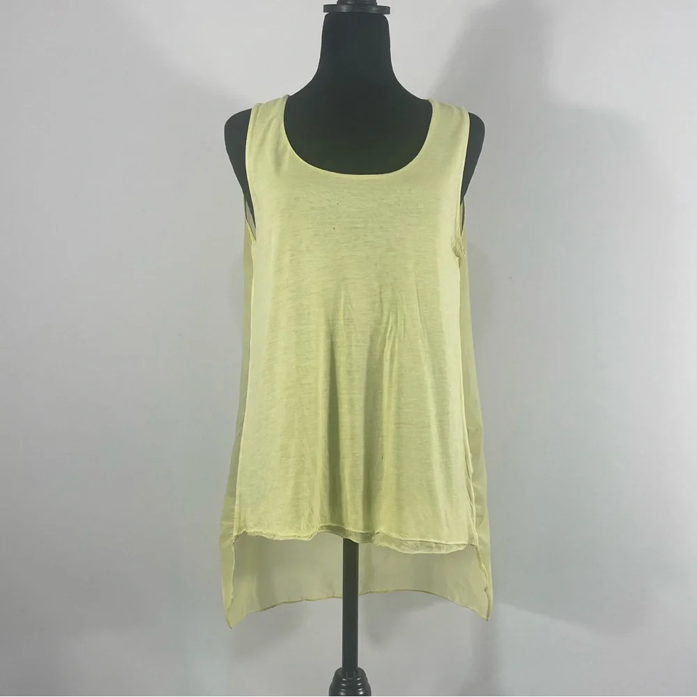 Zara’s Distressed scoop neck,High low, sleeveless,light Yellow Sheer women’s top - Picture 1 of 10